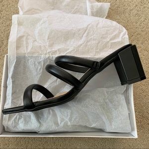 Strappy black Squared toed Block heel sandal